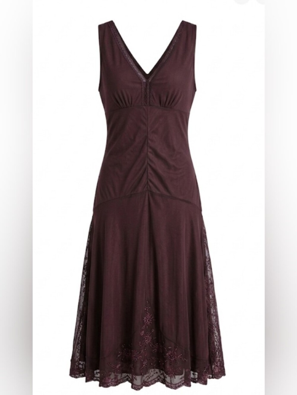 RW&CO Y2K V-Neck Midi Dress | Sheer Lace Floral Embroidered Cocktail Dress